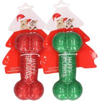 Honden speelgoed botten - 2x st - groen en rood - 16,5 cm - kerstcadeau huisdieren - thumbnail