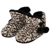 Pantoffels/sloffen luipaard print - dames - beige - maat 37-38 - dieren sloffen - hoog
