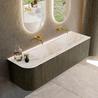 Badmeubel Mondiaz Kurve-Dlux | 155 cm cm | Meubelkleur Shadow | Wastafelkleur Frappe | Solid surface | Dubbel / Rechts spoelbak | Zonder kraangat(en)