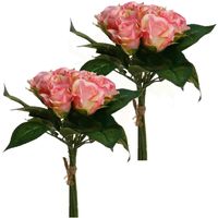 Atmosphera kunstbloemen 2 boeketten 9 roze rozen 24 cm