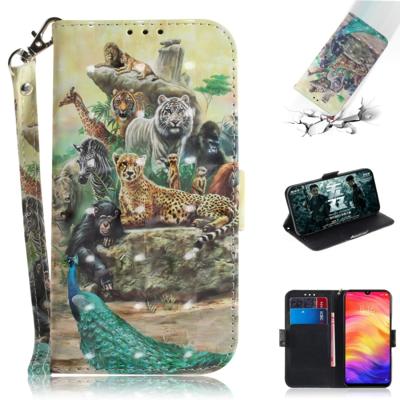 3D gekleurde tekening horizontale Flip lederen draagtas met houder & kaartsleuven & portemonnee voor Huawei P30 (dierentuin)