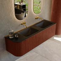Badmeubel Mondiaz Kurve | 155 cm | Meubelkleur Ruby | Wastafelkleur Urban | Solid surface | Dubbel / Rechts spoelbak | Zonder kraangat(en)
