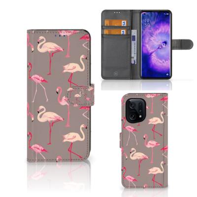 OPPO Find X5 | Telefoonhoesje | Met pasjeshouder | Flamingo