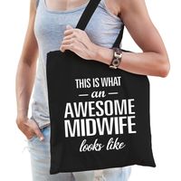 Zwart cadeau tas awesome midwife / geweldige verloskundige voor dames   - - thumbnail