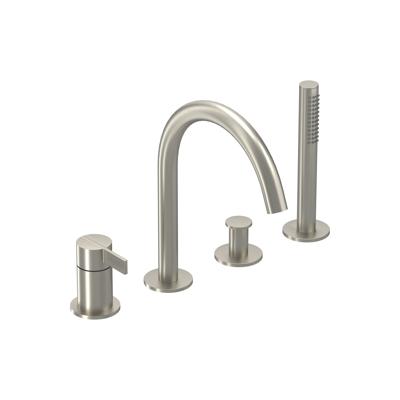 Badrandcombinatie IVY Pact 4-gats Mengkraan Met Uittrekbare Handdouche Draaibare Uitloop Geborsteld Nickel PVD IVY