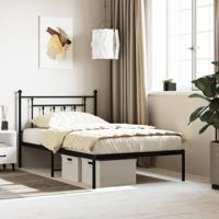 Bedframe met hoofdbord metaal zwart 107x203 cm