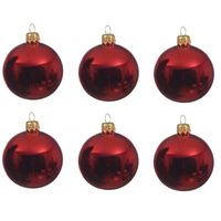 6x Glazen kerstballen glans kerst rood 6 cm kerstboom versiering/decoratie   - - thumbnail