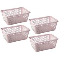 Opbergmand/kastmandje - 4x stuks - 6,5 liter - roze - kunststof - 20 x 30 x 11 cm