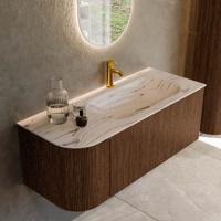 Badmeubel Mondiaz Kurve-Dlux | 115 cm | Meubelkleur Walnut | Wastafelkleur Nata | Solid surface | Wasbak rechter zijde spoelbak | 1 kraangat