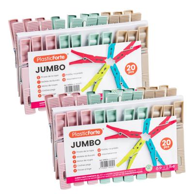 Plasticforte Wasknijpers XL - 40x stuks - pastel kleuren mix - kunststof - 10 cm - Was ophangen