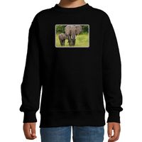 Dieren sweater / trui met olifanten foto zwart voor kinderen - thumbnail