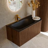 Badmeubel Mondiaz Kurve | 95 cm | Meubelkleur Walnut | Wastafelkleur Urban | Links spoelbak | 1 kraangat
