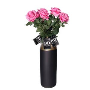 Kunstbloemen boeket Roos Dijon - 8 stelen - 64 cm - donker roze - kunst zijdebloemen