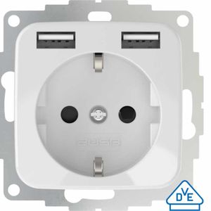 Stopcontact met 2x USB poort 2400mA glanzend wit - compatible met Busch-Jaeger Standaard / Inbouw SI