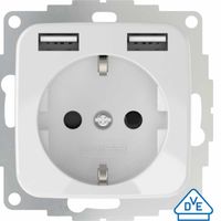 Stopcontact met 2x USB poort 2400mA glanzend wit - compatible met Busch-Jaeger Standaard / Inbouw SI