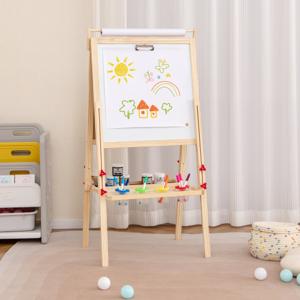 3-In-1 Schoolbord voor Kinderen Dubbelzijdig Kinderbord Papierrol en 4 Gekleurde Bekers Ezel Staand Bord voor Kinderen 3+