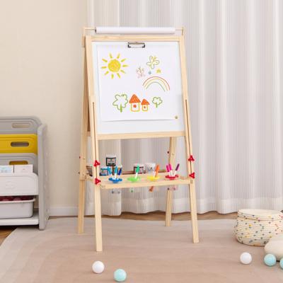 3-In-1 Schoolbord voor Kinderen Dubbelzijdig Kinderbord Papierrol en 4 Gekleurde Bekers Ezel Staand Bord voor Kinderen 3+