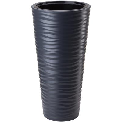 Form Plastic Plantenpot/bloempot Sahara Round - kunststof - antraciet - D35 x H69 cm - met binnenpot