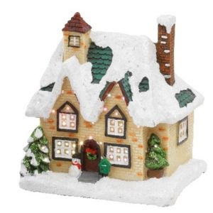 Kerstdorp kersthuisjes huis met verlichting 9 x 11 x 12,5 cm