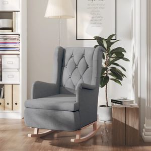 Fauteuil met massief rubberwood schommelpoten stof lichtgrijs