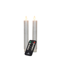 Dinerkaars wax led bewegende vlam op batterij met afstandsbediening 2 stuks h18 cm parel - Annas collection