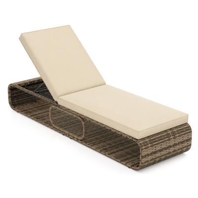 Rotan Ligstoel Tuinligstoel met Kussen en Verstelbare Rugleuning Weerbestendige Balkonligstoel Terrasligstoel tot 180 kg Dekstoel-Beige