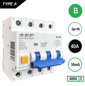 RCM4 Aardlekautomaat 3 polig+nul B40 30mA 6kA SEP