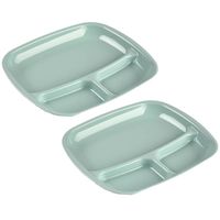 Set van 6x stuks camping/fondu/bbq kunststof borden 3-vaks groen 21 x 24 cm - Gourmetborden