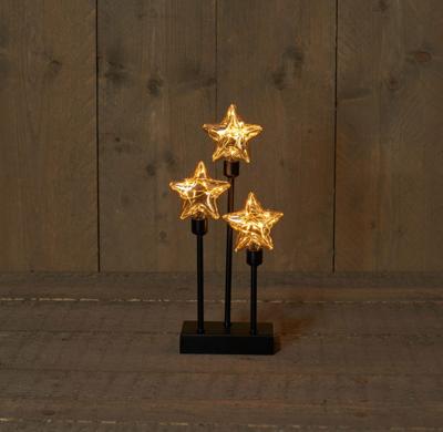 3 ster glas op metalen frame b.o.t. 14,5x7x32 cm 2xAA 6h/18h timer - Annas collection