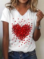 Love V Neck Casual Loosen Short Sleeve T-shirt - thumbnail