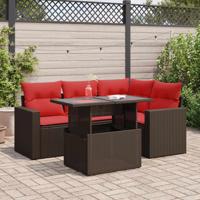 5-delige Loungeset met kussens poly rattan acacia bruin