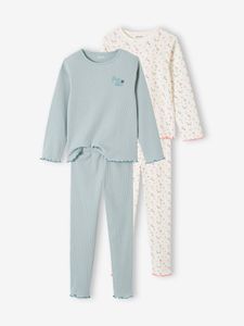 Set van 2 meisjespyjama's van ribtricot grijsblauw