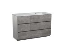 Storke Edge staand badmeubel 130 x 52 cm beton donkergrijs met Diva asymmetrisch rechtse wastafel in glanzend composiet marmer