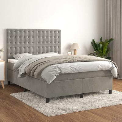 Boxspring met matras fluweel lichtgrijs 140x190 cm