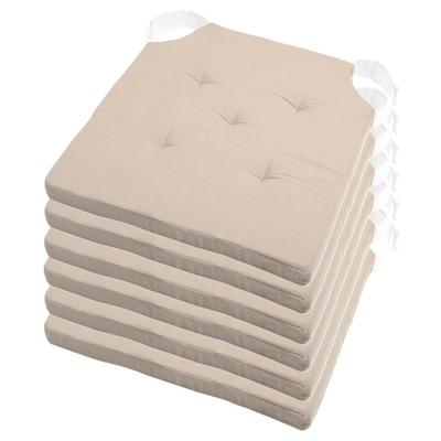 Stof Textile stoelkussen DUO - 6x - beige - 38 x 38 x 4 cm - klittenband sluiting