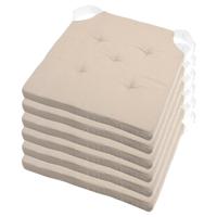Stof Textile stoelkussen DUO - 6x - beige - 38 x 38 x 4 cm - klittenband sluiting