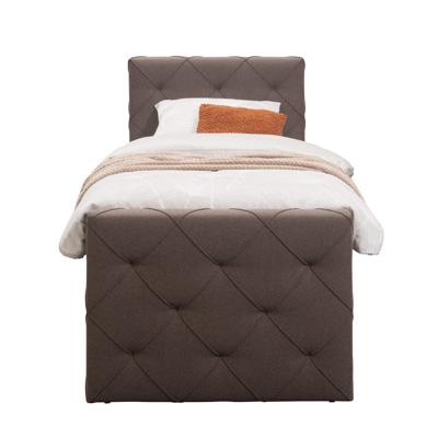 Leen Bakker - Boxspring Met Voetbord Liv Geruit - Donker - 90x200 Cm - Vierkante Poot - Stof - Bruin