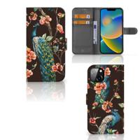 iPhone 14 Plus | Telefoonhoesje | Met pasjeshouder | Pauw met Bloemen