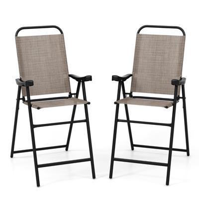Set van 2 Inklapbare Barstoelen Metalen Frame en Voetsteun Barhoogte Stoelen voor Buiten voor Balkon Tuin en Zwembad