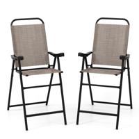 Set van 2 Inklapbare Barstoelen Metalen Frame en Voetsteun Barhoogte Stoelen voor Buiten voor Balkon Tuin en Zwembad