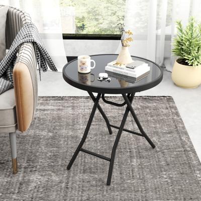 Bijzettafel Inklapbaar Kleine Klaptafel Weerbestendige Tuintafel Ronde Balkontafel met Tafelblad van Gehard Glas voor Balkon Tuin Terras
