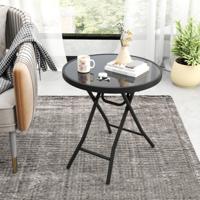 Bijzettafel Inklapbaar Kleine Klaptafel Weerbestendige Tuintafel Ronde Balkontafel met Tafelblad van Gehard Glas voor Balkon Tuin Terras