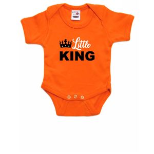 Little king Koningsdag romper met kroontje oranje voor babys 92 (18-24 maanden)  -