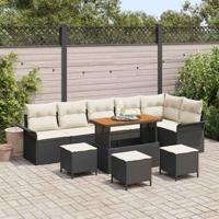 Tuinbankenset met kussen 10 pcs Zwart poly rattan
