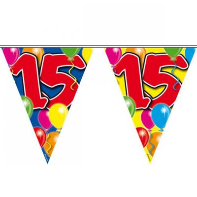 15 jaar verjaardag vlaggenlijn/vlaggetjes - kunststof - 10 meter - eenzijdig 15 jaar verjaardag vlaggenlijn/vlaggetjes - kunststof - 10 meter - eenzijdig