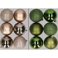 12x stuks kunststof kerstballen mix van champagne en appelgroen 8 cm - thumbnail
