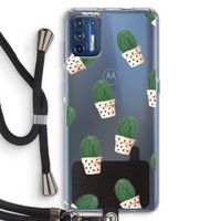 Cactusprint roze: Motorola Moto G9 Plus Transparant Hoesje met koord
