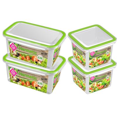 4x Voorraad/vershoudbakjes 2 en 2,5 liter transparant/groen