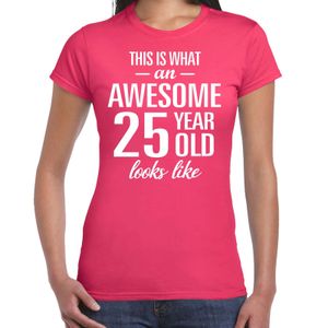 Awesome 25 year / 25 jaar cadeau t-shirt roze dames