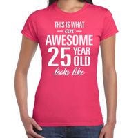 Awesome 25 year / 25 jaar cadeau t-shirt roze dames - thumbnail